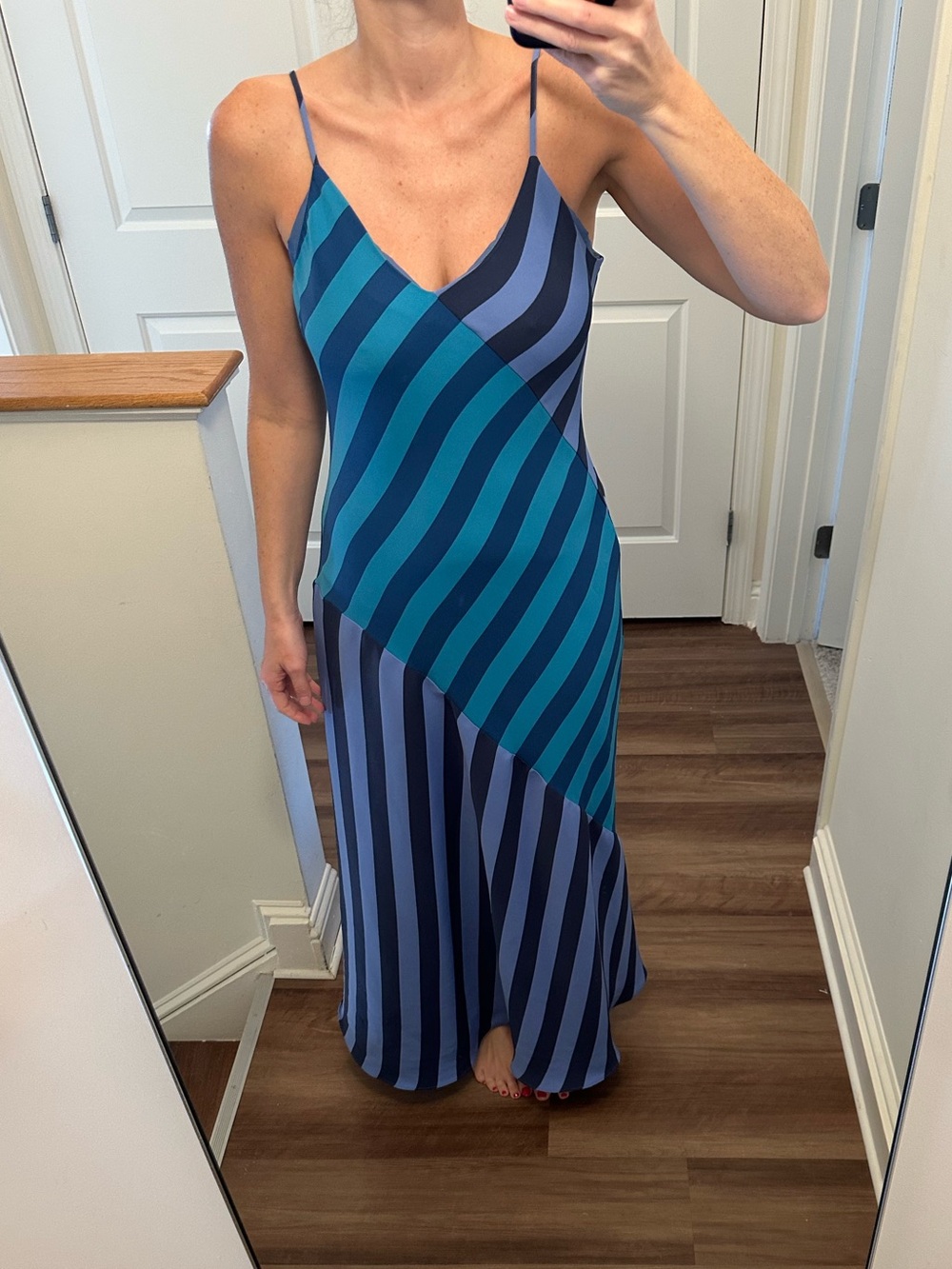 Saunders V-Neck Slip Dress in Teal & Navy Size 8